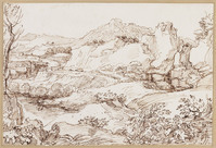 K VI 057
<br/>
Klein landschap met bergen en een grot
<br/>
<em>Onofri, Crescenzio (1634-1714)</em>